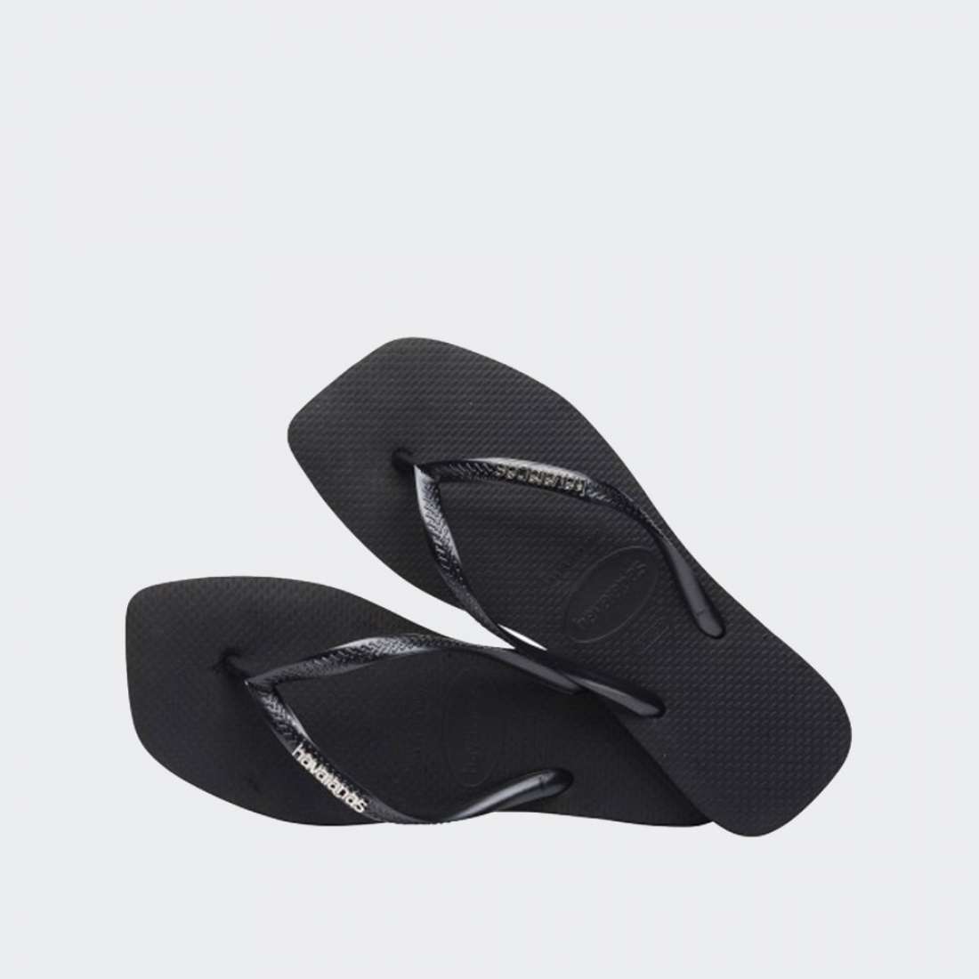 HAVAIANAS SLIM SQUARE LOGO METALLIC BLACK/SILVER