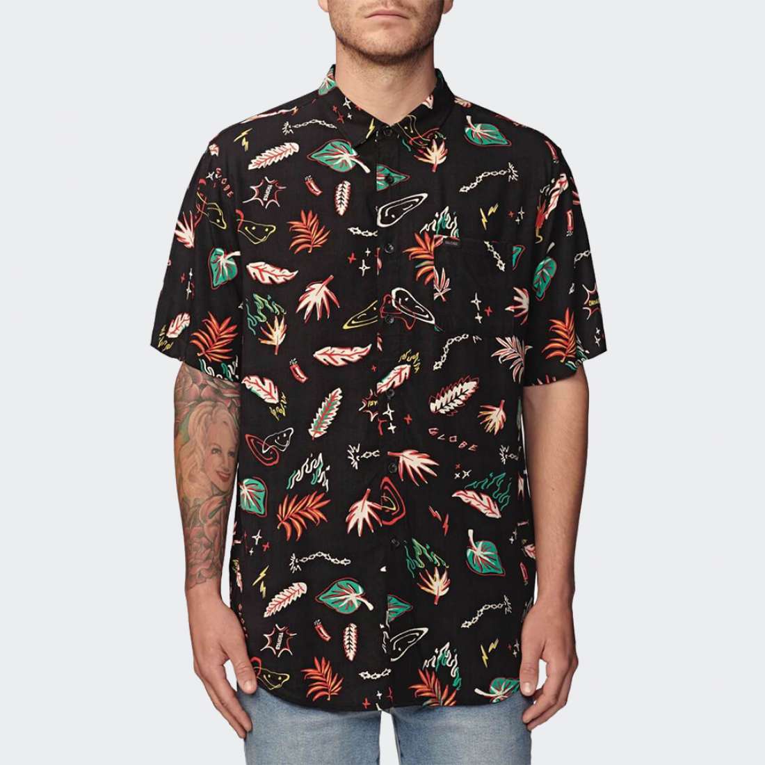 CAMISA GLOBE PSYCHOTROPICS SS WASHED BLACK