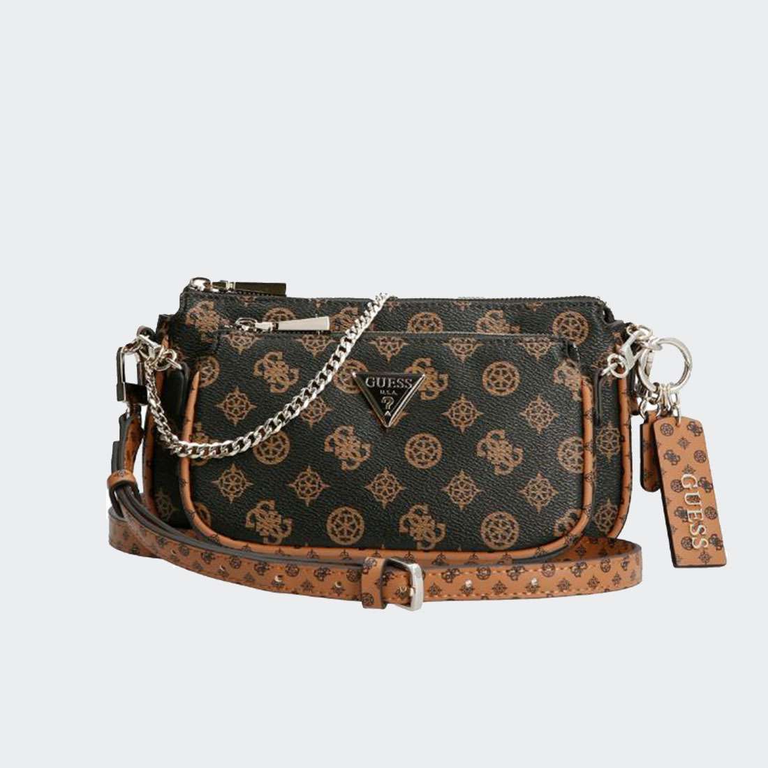 MALA GUESS ARIE DOUBLE POUCH CROSSBODY MOCHA MULTI