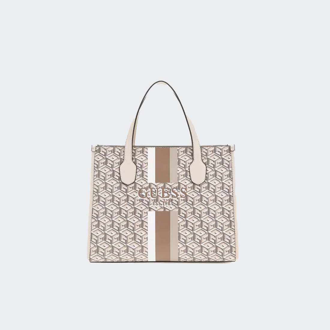 MALA GUESS SILVANA 2 COMPARTMENT TOTE SAND LOGO