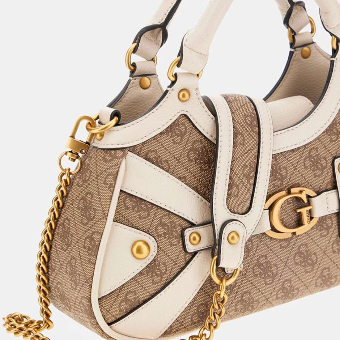 MALA GUESS MINTHA SMALL SATCHEL LATTE LOGO/STONE