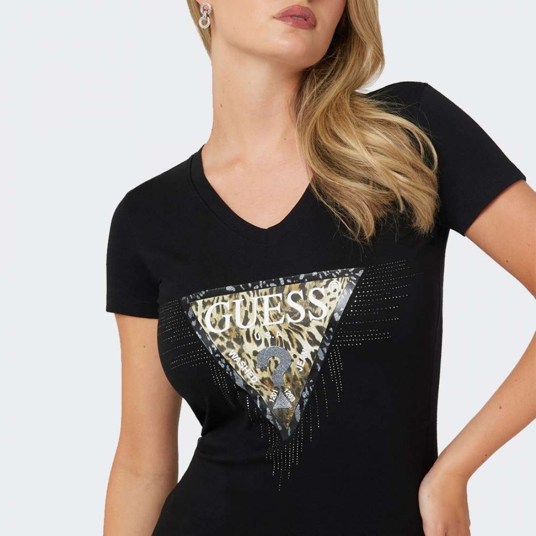 TSHIRT GUESS TRIANGLE TIGER JBLK