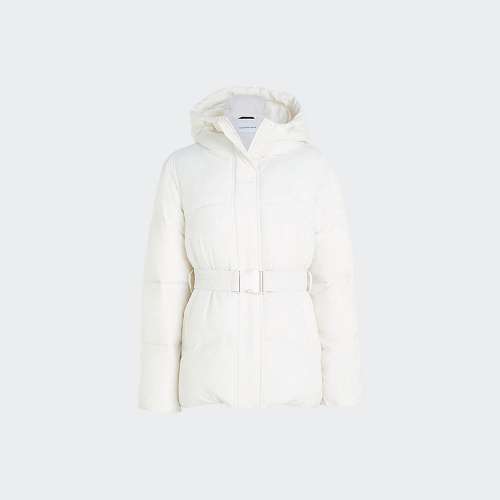 BLUSÃO CALVIN KLEIN LOGO BELT SHORT PUFFER IVORY