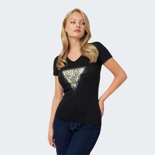 TSHIRT GUESS TRIANGLE TIGER JBLK